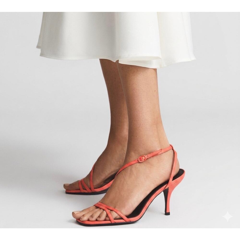 Reiss Bali Coral Leather Strappy Slingback Sandals Square Toe Heel Sz 39 US 8.5